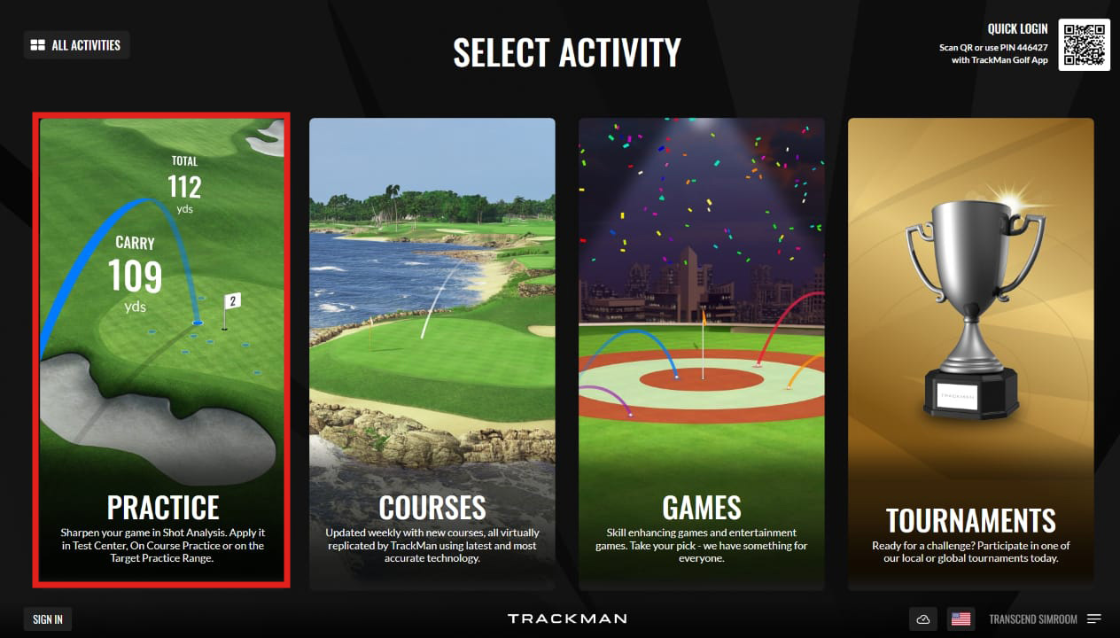 Trackman golf software practice activity selection