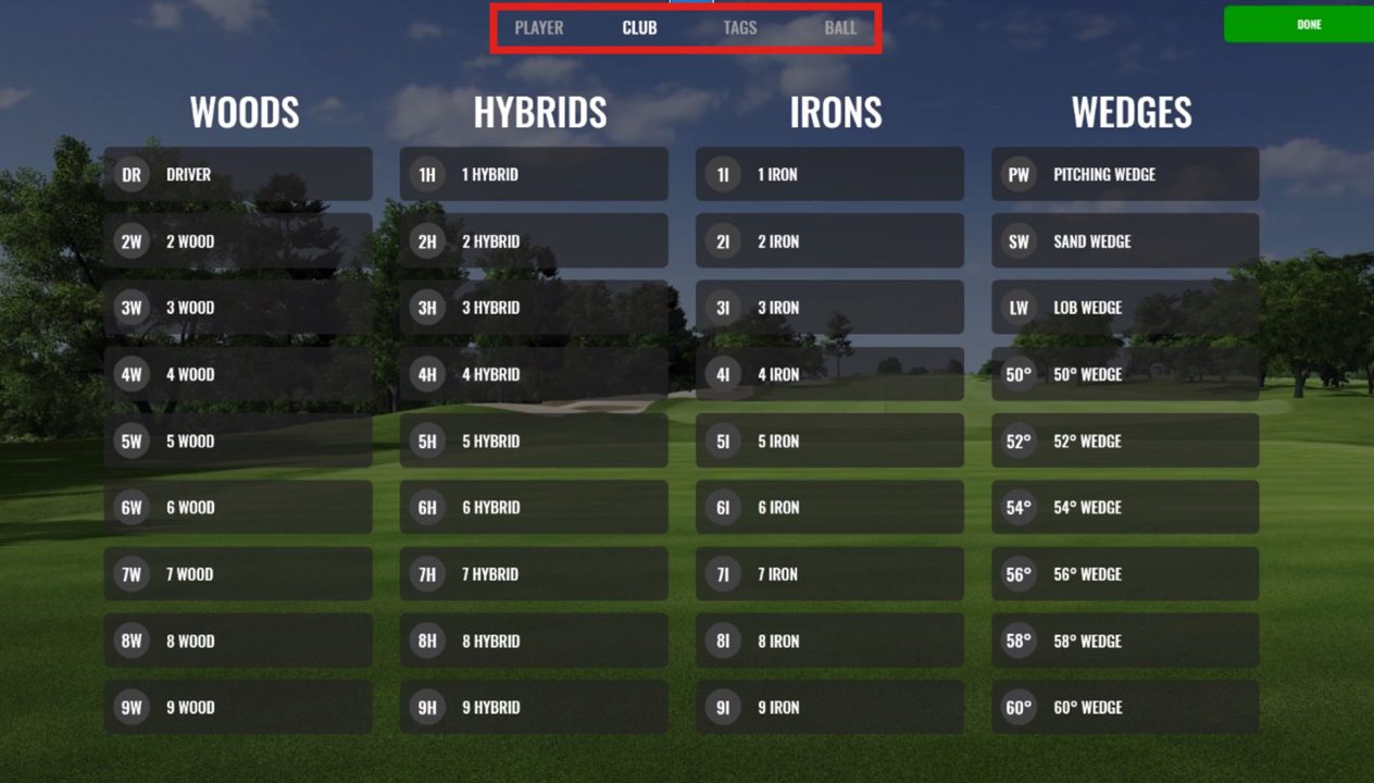 Trackman software club selection