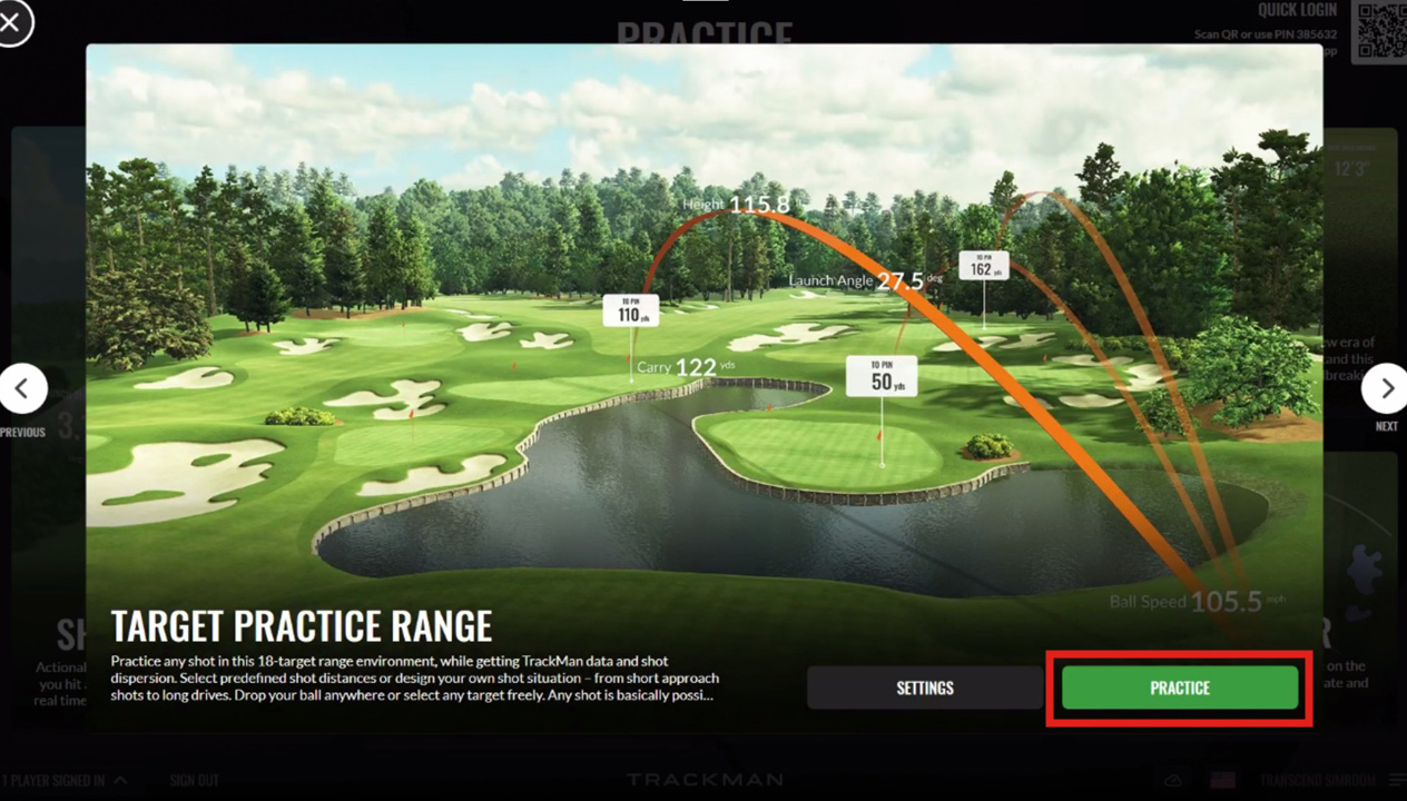 Trackman software target practice driving range selection