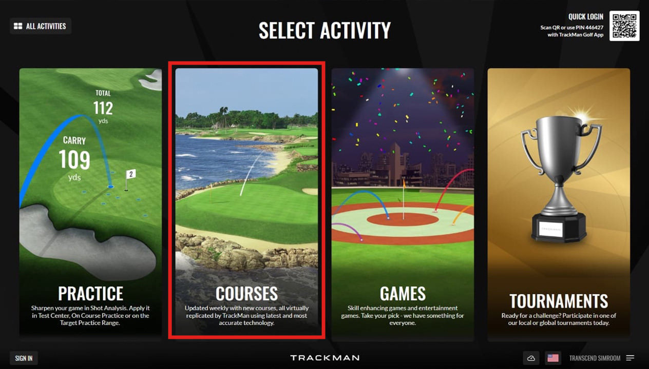 Trackman software activity course selection