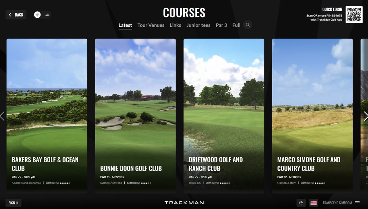 Trackman software course selection