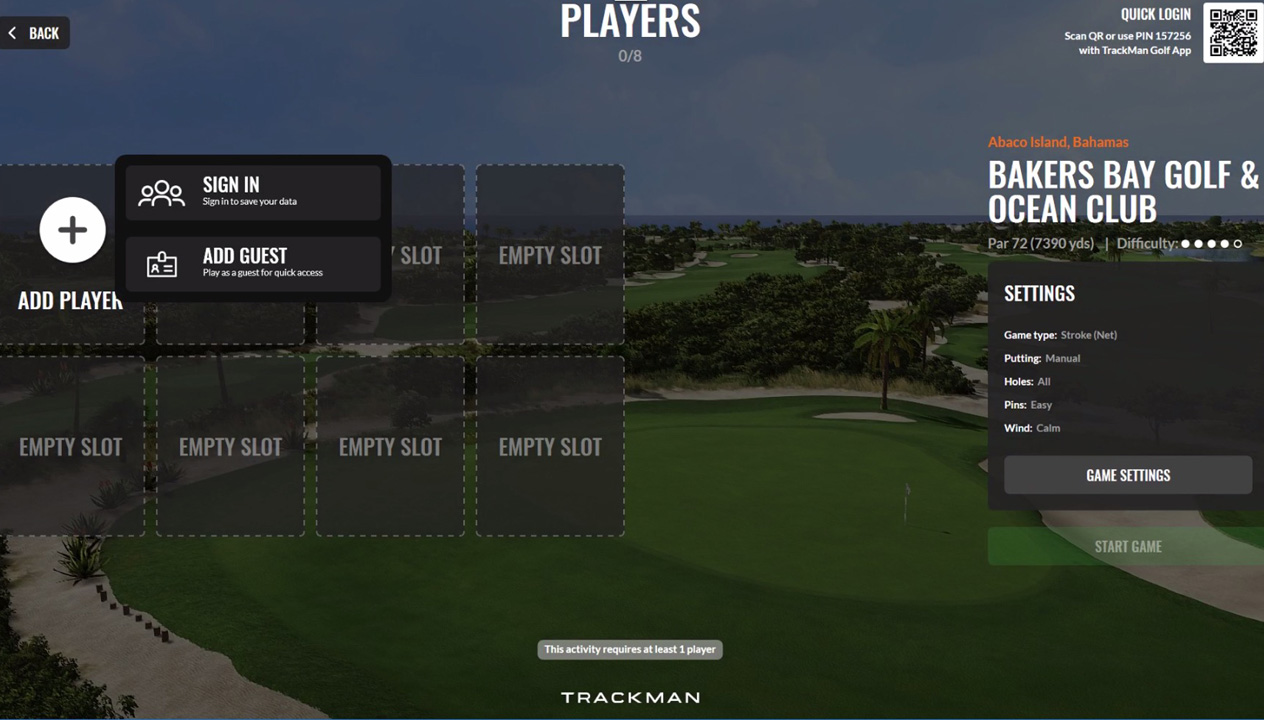 Trackman software sign in menu