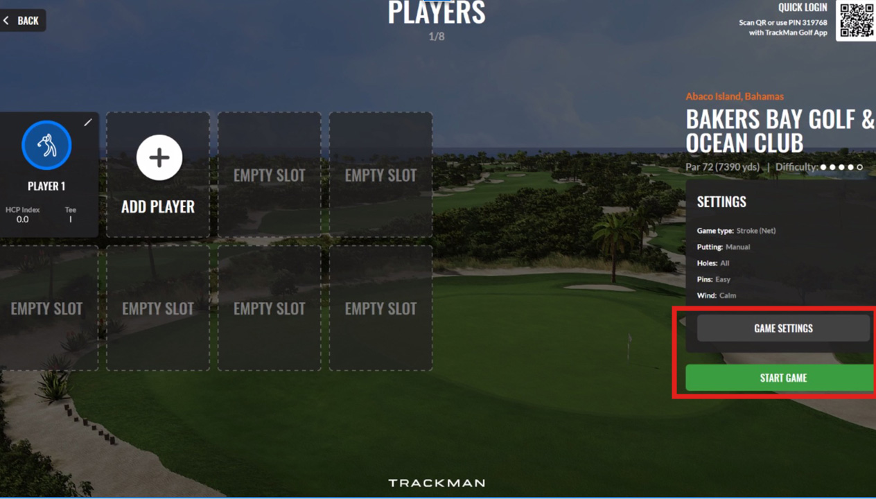 Trackman software adding players to course