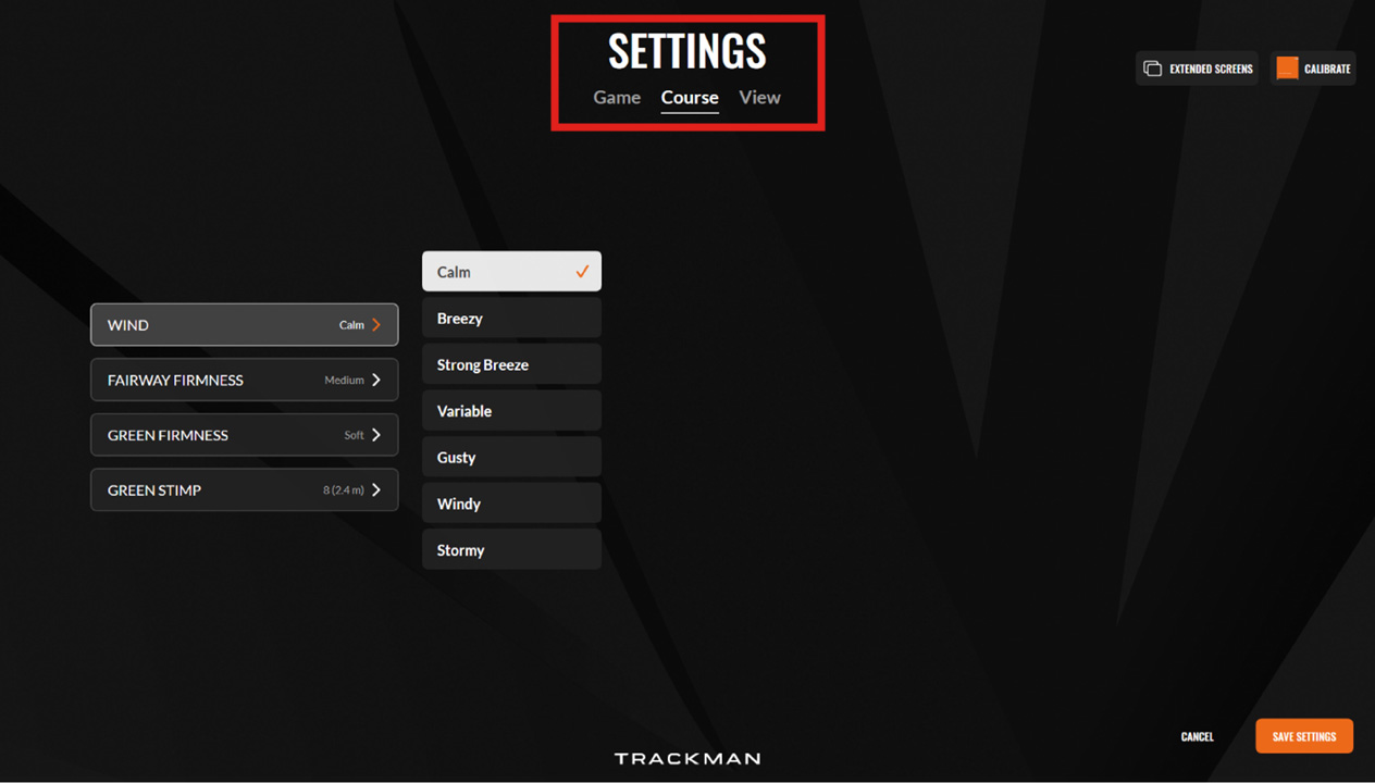 Trackman software course settings