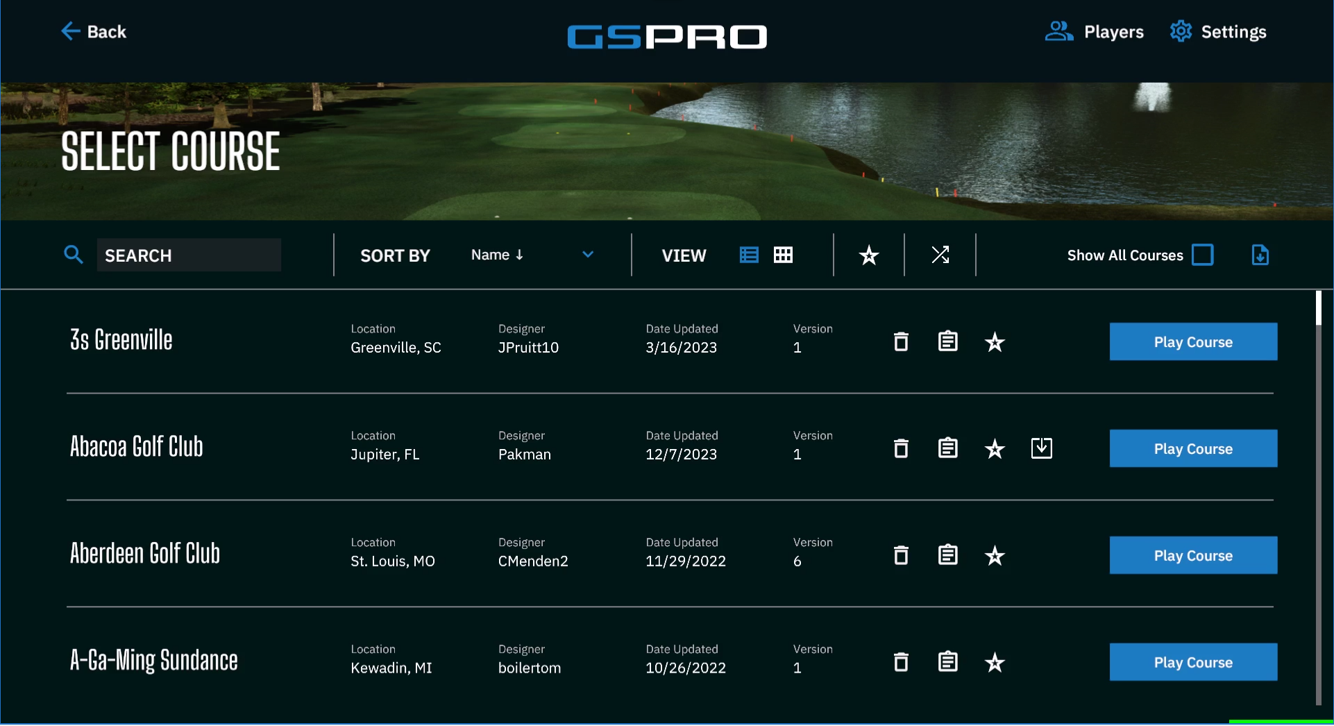 Uneekor GSPro software local match course selection