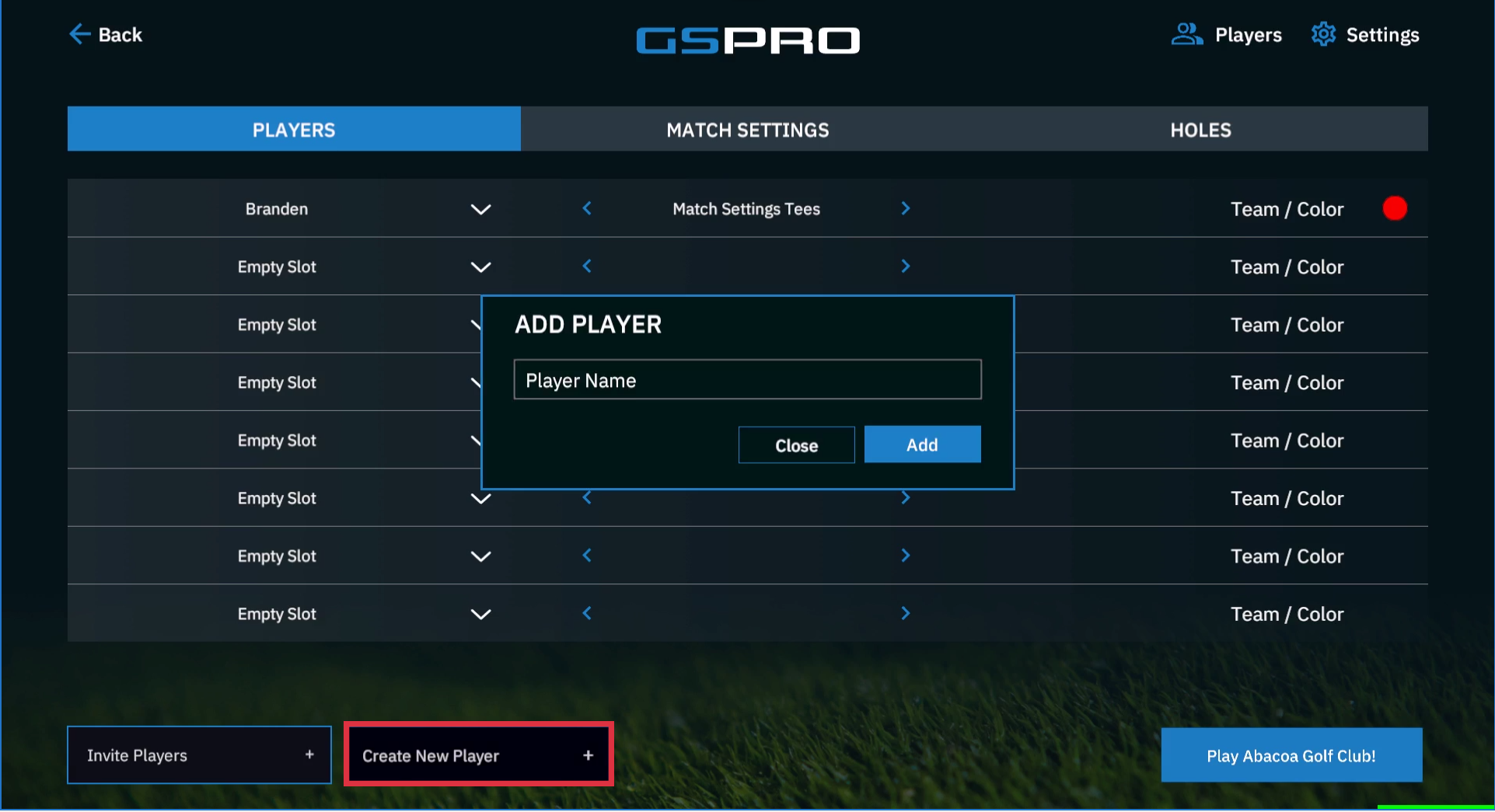 Uneekor GSPro software local match add players