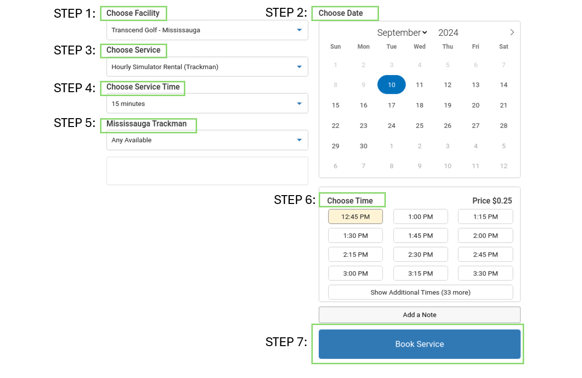 Transcend Golf indoor driving range reservation instructions